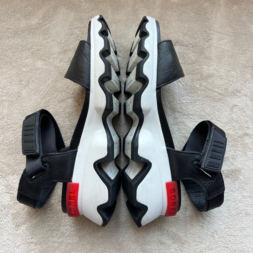 Sorel Black and White Platform Sport Sandals with Red Accent - Picture 5 of 15